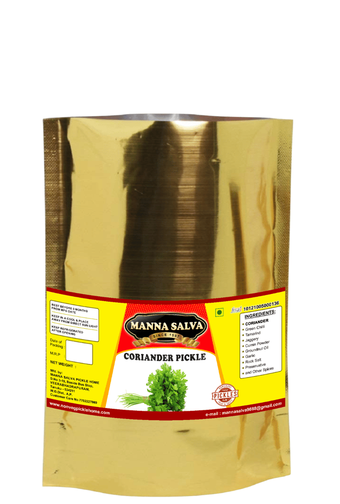 Manna Salva Pickles- Coriander Pickle - Veg Pickle