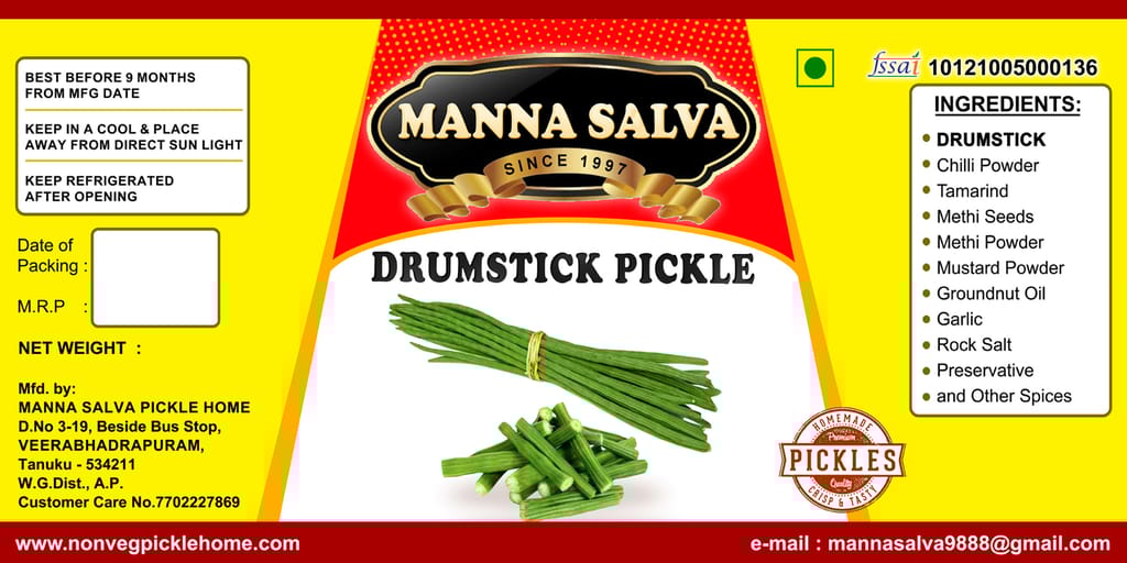 Manna Salva Pickles-  Drumstick Pickle - Veg Pickle