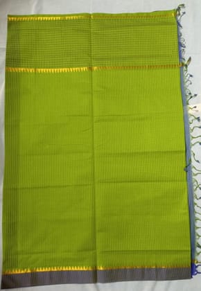 Green Petanchu Checkered Handloom Mangalagiri Cotton Saree With Blouse Piece
