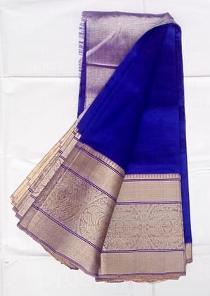 Mangalagir Cotton Silk Blue Saree With Golden Zari Border
