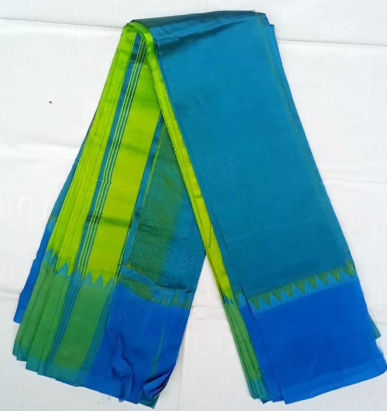 Green and Blue Magalagiri Silk Saree With Blouse