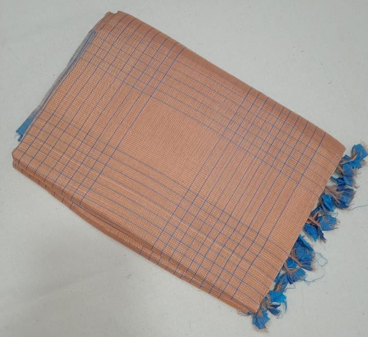 Peach Pure Linen Saree With Tassels