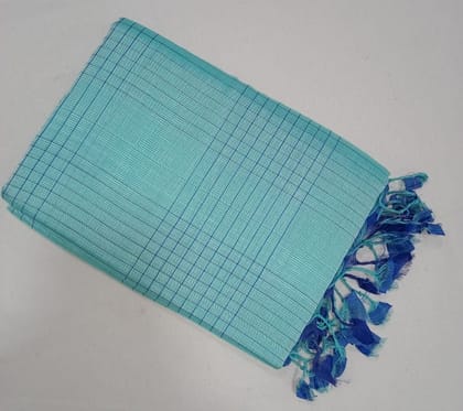 Seafoam Green and Royal Blue Linen Saree With Silver Zari Border Seafoam Green and Royal Blue Linen Saree With Silver Zari Border