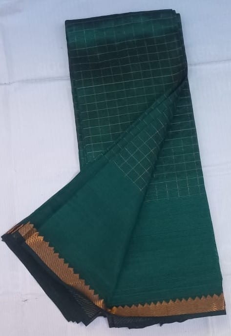 Green Silk Saree With Golden Zari Border