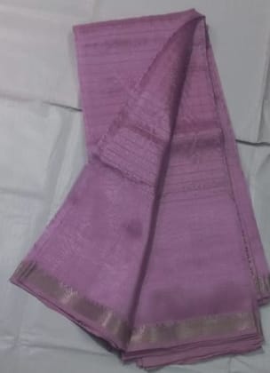  Light Purple Tissue Silk Saree With Silver Zari Border