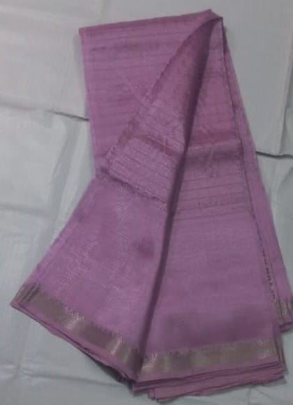  Light Purple Tissue Silk Saree With Silver Zari Border