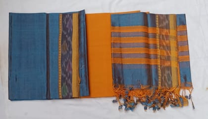 Blue and Orange Cotton Dress with Dupatta