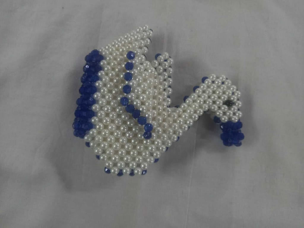  Handmade Beaded Pearl and Blue Crystal Swan Brooch Pin