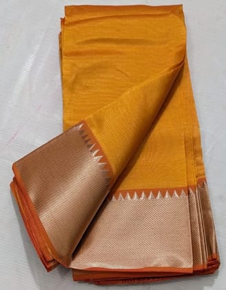  Mustard yellow handloom pure cotton saree with zari border