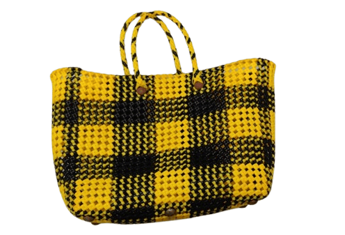 Handwoven Yellow and Black Market Tote Wire Bag