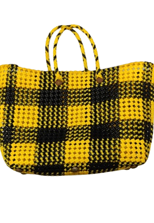 Handwoven Yellow and Black Market Tote Wire Bag