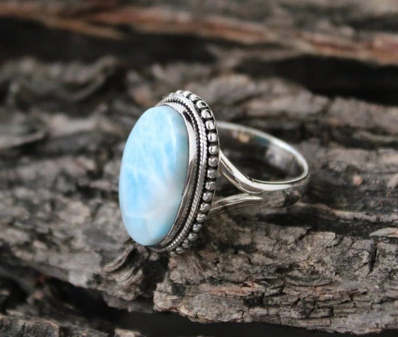 Modern Men Larimar Ring, 925 Sterling Silver Ring, Statement Larimar Gemstone Ring Designer Hand