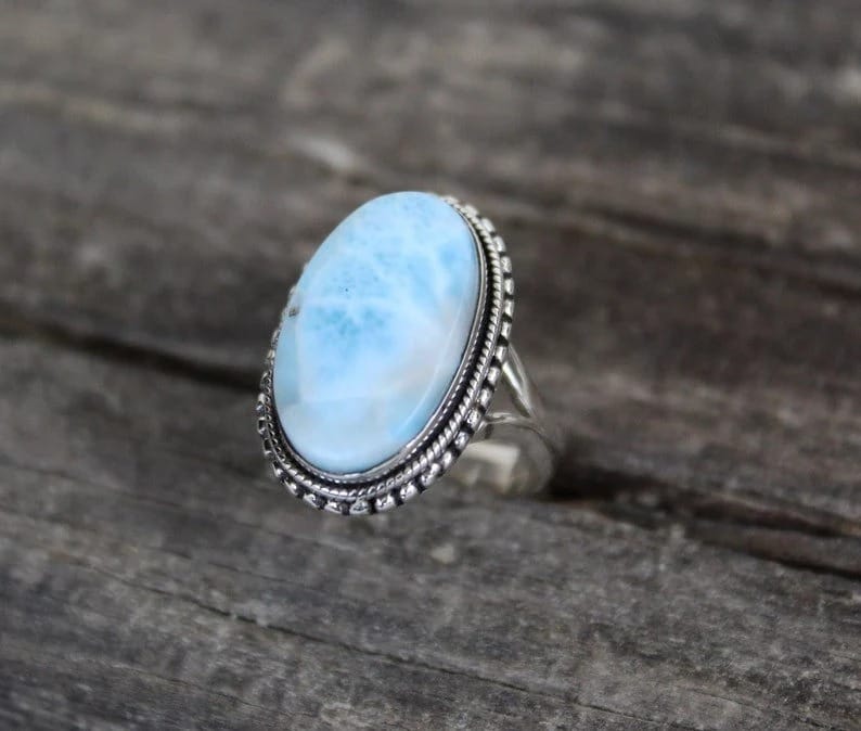 Modern Men Larimar Ring, 925 Sterling Silver Ring, Statement Larimar Gemstone Ring Designer Hand
