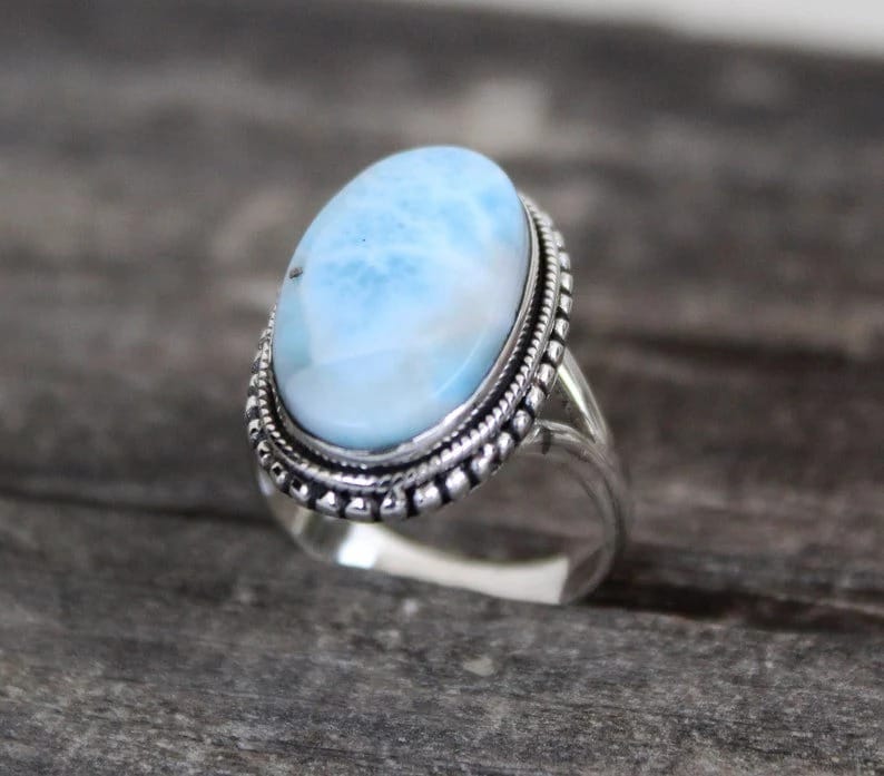 Modern Men Larimar Ring, 925 Sterling Silver Ring, Statement Larimar Gemstone Ring Designer Hand