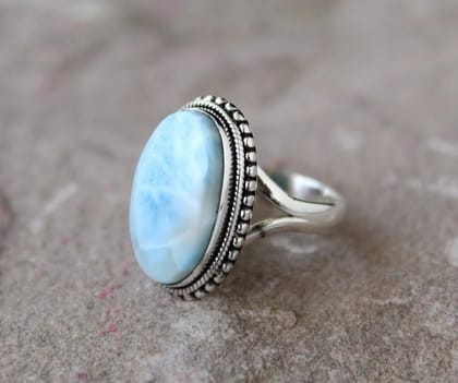 Larimar Ring, 925 Sterling Silver Ring, Statement Larimar Gemstone