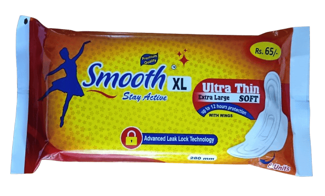 Smooth XL Ultra Thin Extra Large Soft Sanitary Pads with Wings - 280mm (Pack of 6)