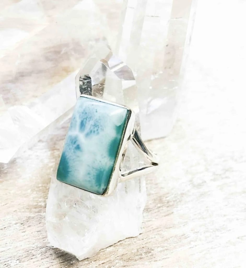 Larimar Ring, 925 Sterling Silver Ring, Statement Larimar Gemstone Ring, Handmade Jewelry Gift