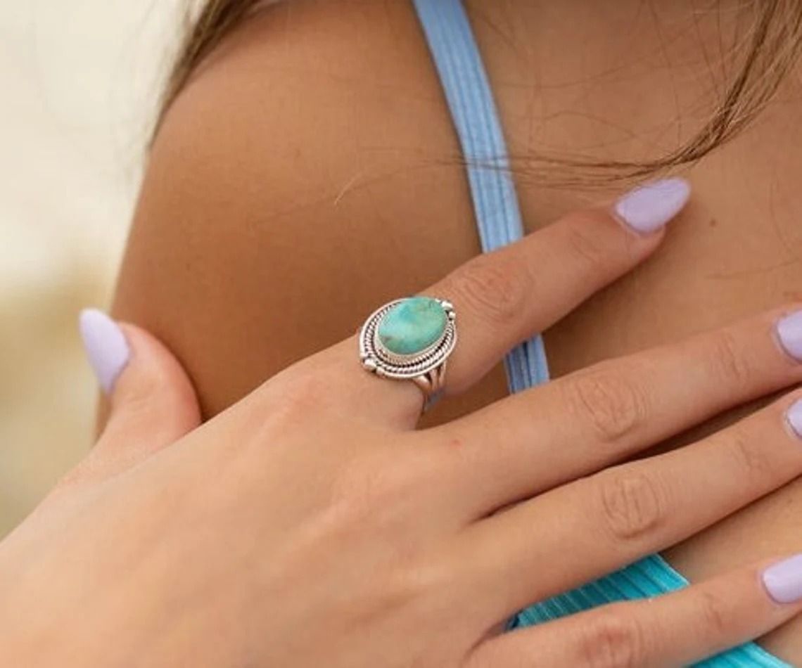  Dainty Turquoise Ring in Sterling Silver
