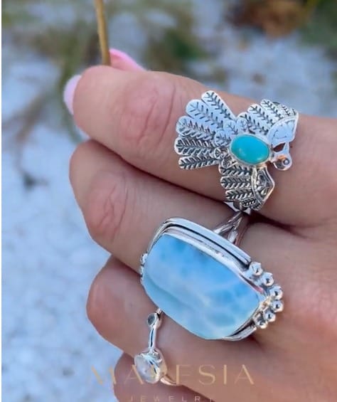 Luxurious Women Moonstone & Blue Topaz Ring, 925 Sterling Silver Ring Tow Stone Minimalist Ring,