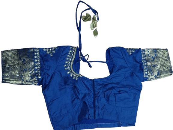 Blue Embroidered Nylon Saree With Unstitched Blouse Piece