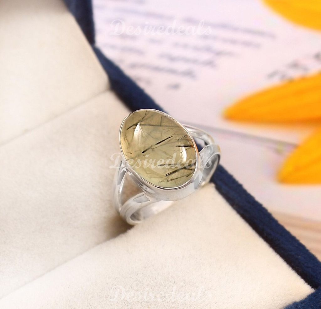 Stylish Women Natural Prehnite Ring, 925 Sterling Silver Ring, Prehnite Gemstone Ring, Handmade 