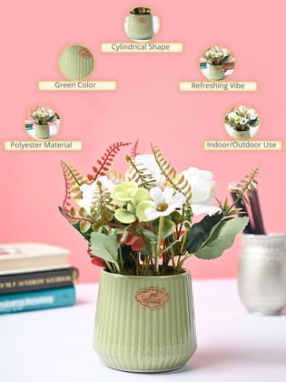 Market99 White Rose Flower With Green Pot