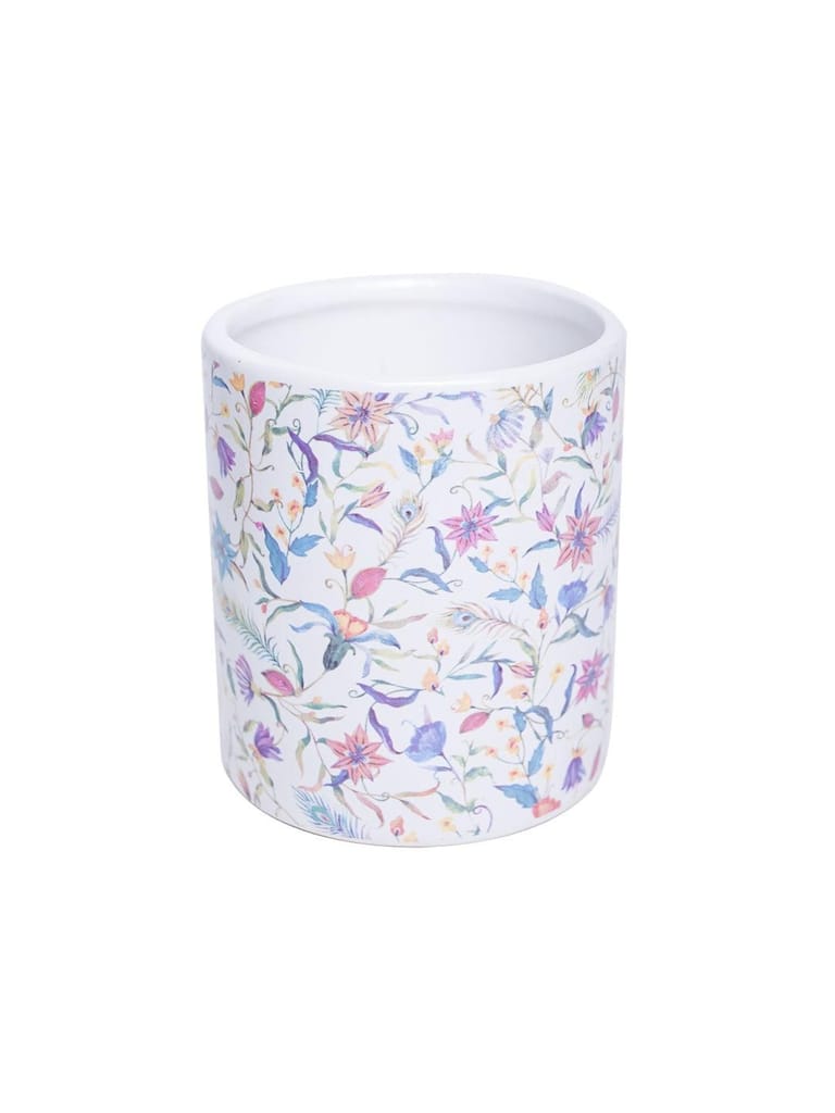 Ceramic Bathroom Set Of 3 - Floral Finish, Ivory Color