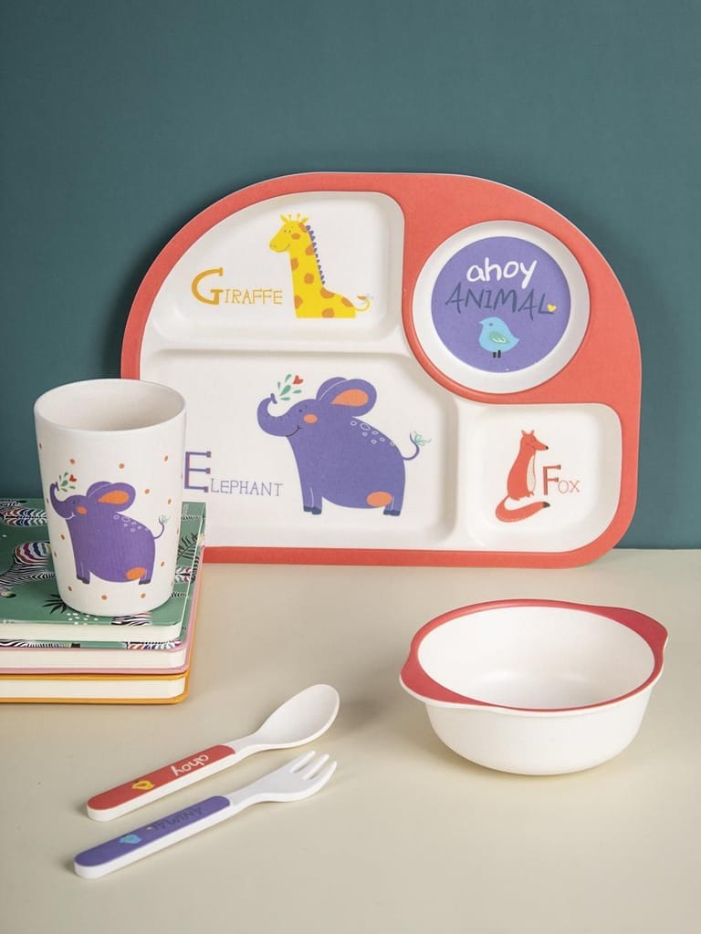 Market99 Children'S Pastel Dinner Set 1 Plate, 1 Bowl, 1 Tumbler, 1 Fork & 1 Spoon