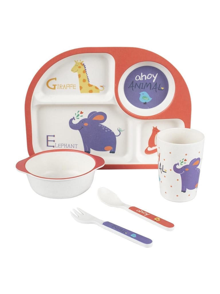 Market99 Children'S Pastel Dinner Set 1 Plate, 1 Bowl, 1 Tumbler, 1 Fork & 1 Spoon