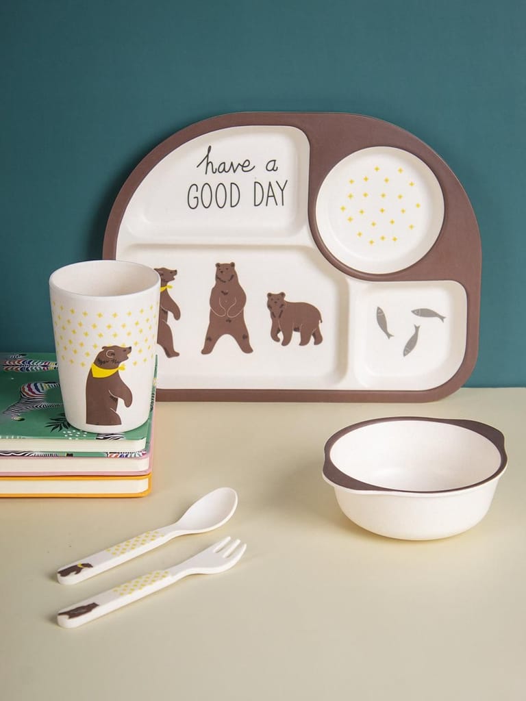 Market99 Children'S Pastel Dinner Set 1 Plate, 1 Bowl, 1 Tumbler, 1 Fork & 1 Spoon