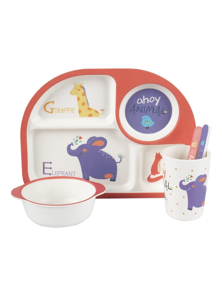 Market99 Children'S Pastel Dinner Set 1 Plate, 1 Bowl, 1 Tumbler, 1 Fork & 1 Spoon