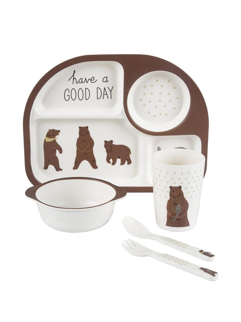 Market99 Children'S Pastel Dinner Set 1 Plate, 1 Bowl, 1 Tumbler, 1 Fork & 1 Spoon