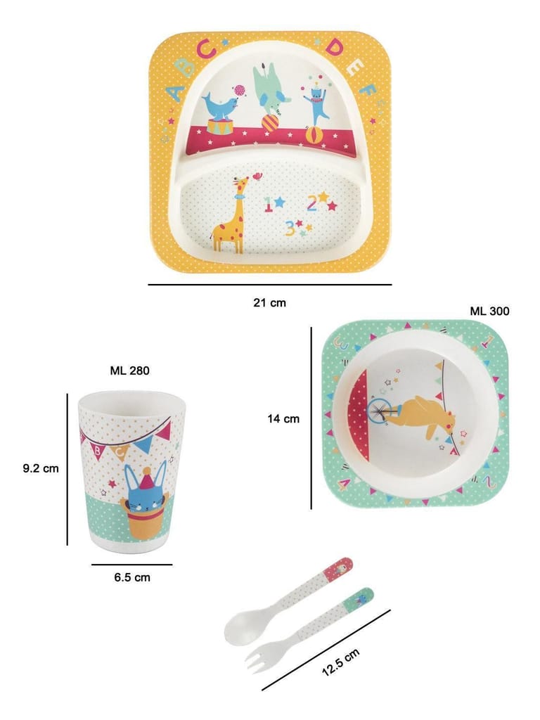 Market99 Children'S Pastel Dinner Set 1 Plate, 1 Bowl, 1 Tumbler, 1 Fork & 1 Spoon