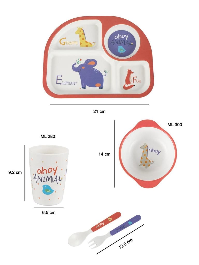 Market99 Children'S Pastel Dinner Set 1 Plate, 1 Bowl, 1 Tumbler, 1 Fork & 1 Spoon