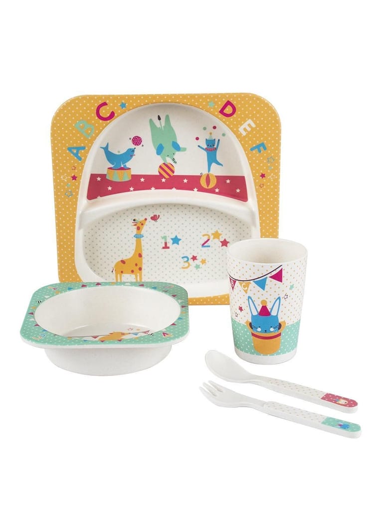 Market99 Children'S Pastel Dinner Set 1 Plate, 1 Bowl, 1 Tumbler, 1 Fork & 1 Spoon