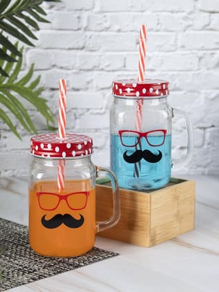 Mason Mug With Straw Set Of 2 (Each 450 Ml)