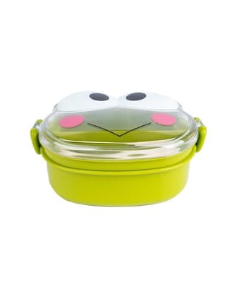 Lunch Box for Kids With Spoon, Frog Design, Green, Plastic