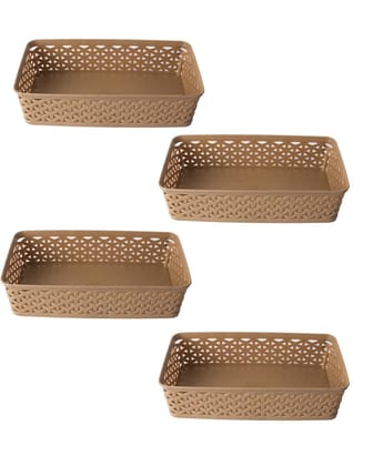 Market99 Medium Plastic Multipurpose Storage Basket ( Set Of 4, Solid Beige Colour)
