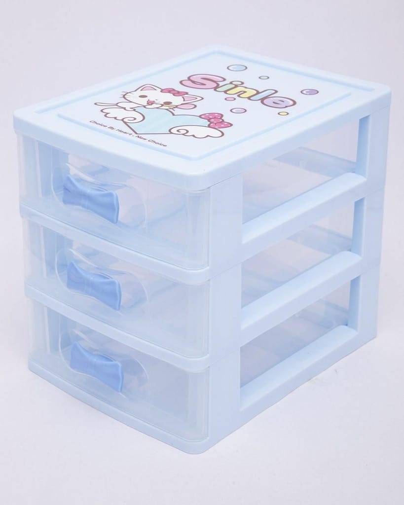 Table Drawer, Modern Design, 3 Layer Drawer, Blue, Plastic
