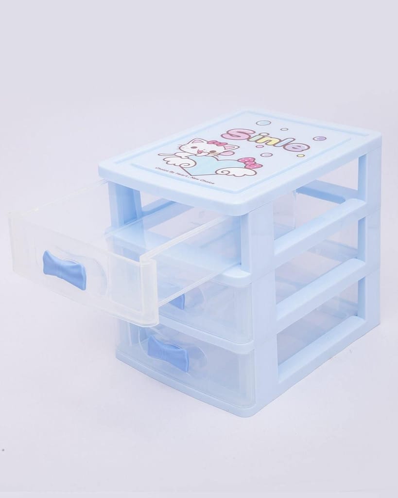 Table Drawer, Modern Design, 3 Layer Drawer, Blue, Plastic