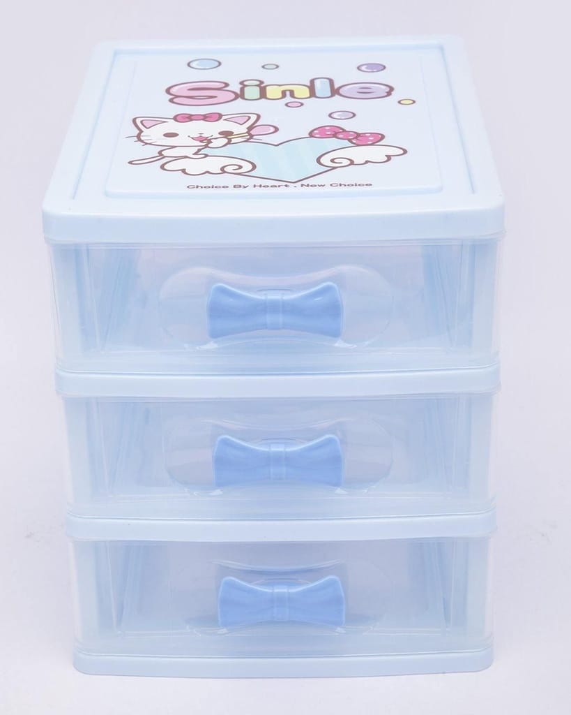 Table Drawer, Modern Design, 3 Layer Drawer, Blue, Plastic