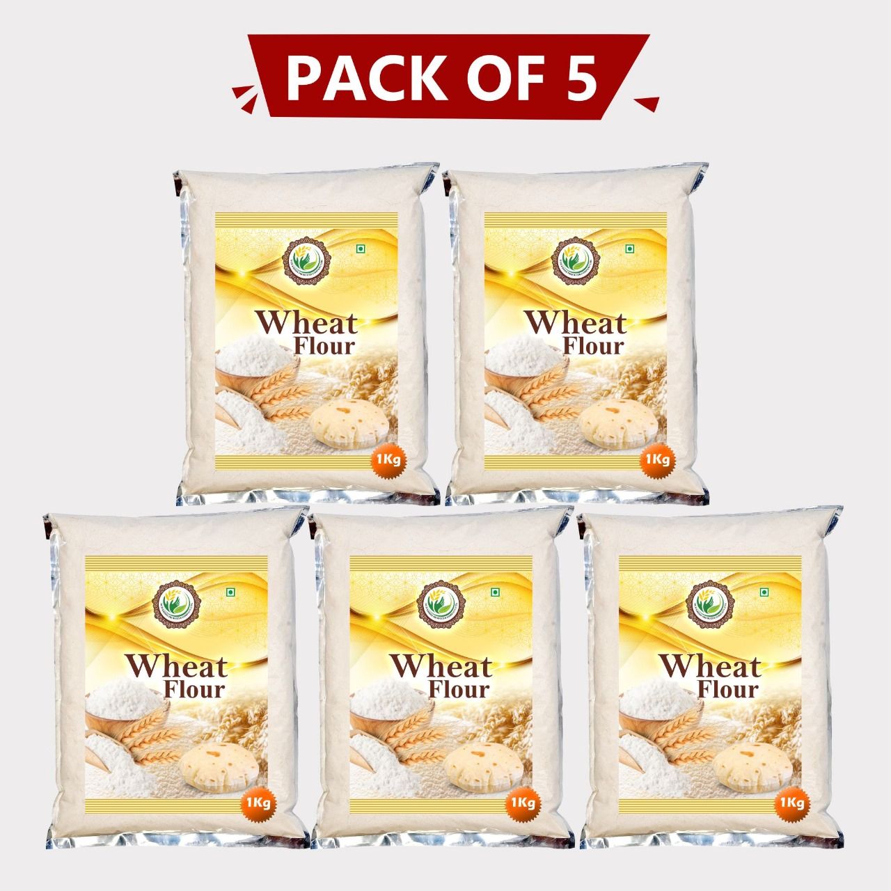 Wheat Flour 5kg (5 x 1 Kg) by Nuh Krishi Producer Company Limited – Pure, Natural & Farm-Fresh Atta for Daily Cooking. 