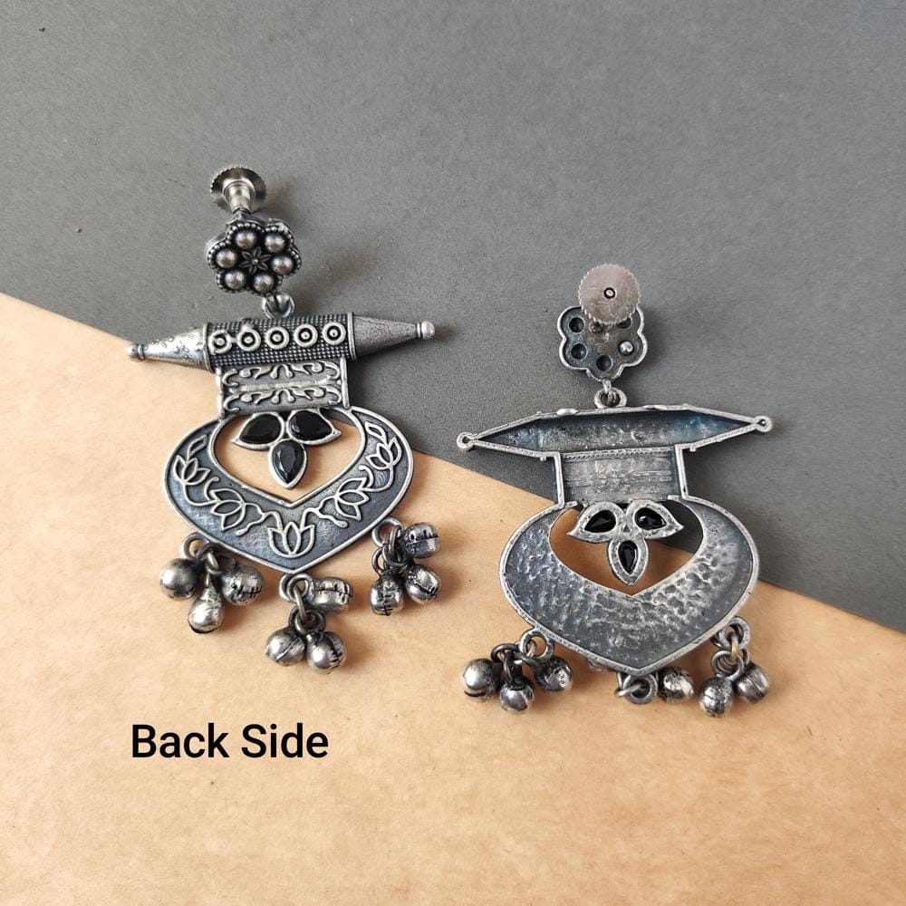 Stylish Women Beautiful Handcrafted Silver Replica Oxidised Chandbali Earrings For Women Ethnic 