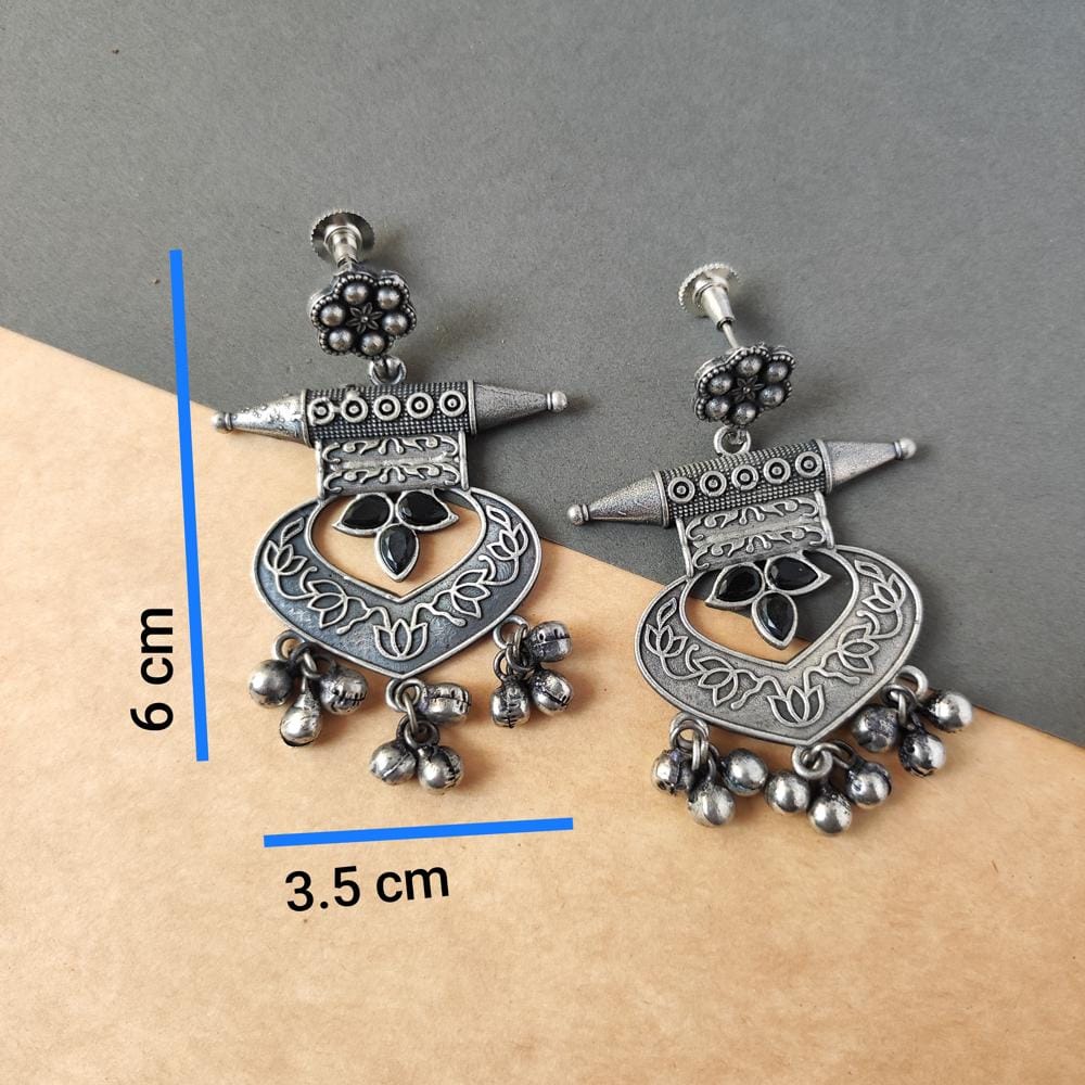 Stylish Women Beautiful Handcrafted Silver Replica Oxidised Chandbali Earrings For Women Ethnic 