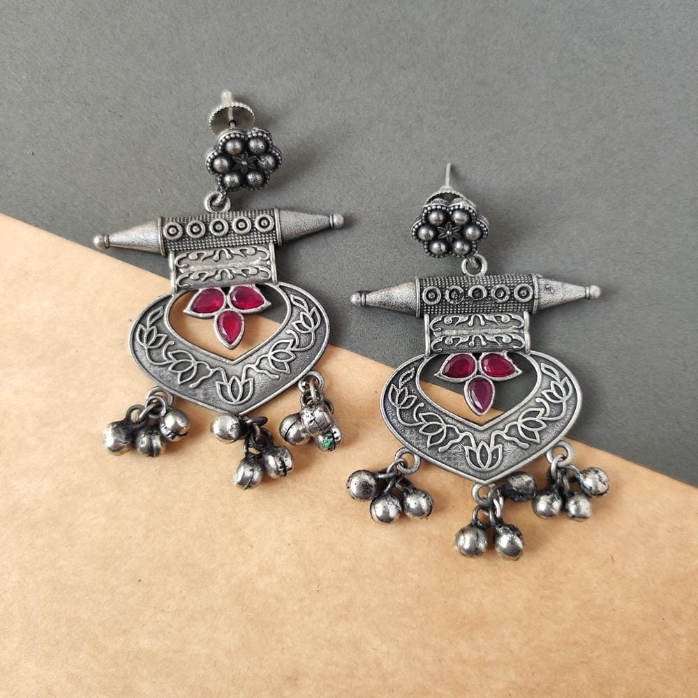 Stylish Women Beautiful Handcrafted Silver Replica Oxidised Chandbali Earrings For Women Ethnic 