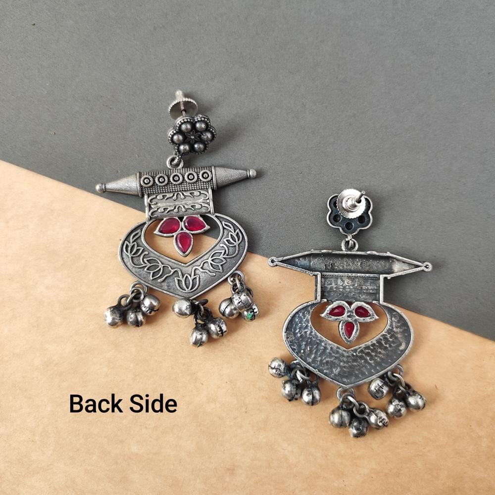 Stylish Women Beautiful Handcrafted Silver Replica Oxidised Chandbali Earrings For Women Ethnic 