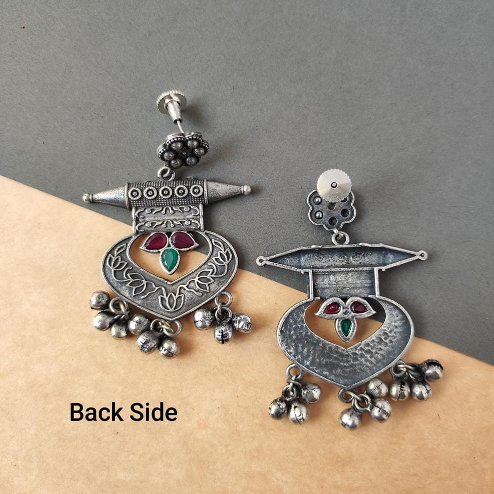 Stylish Women Beautiful Handcrafted Silver Replica Oxidised Chandbali Earrings For Women Ethnic 