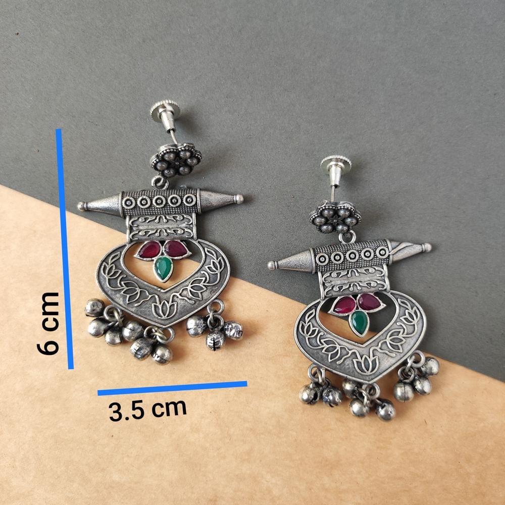Stylish Women Beautiful Handcrafted Silver Replica Oxidised Chandbali Earrings For Women Ethnic 