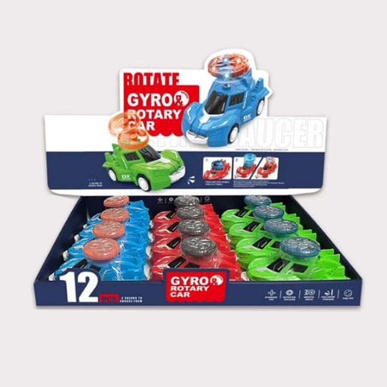 12 Pack Gyro Rotary Friction Powered Car Toy Vehicle Playset for Kids