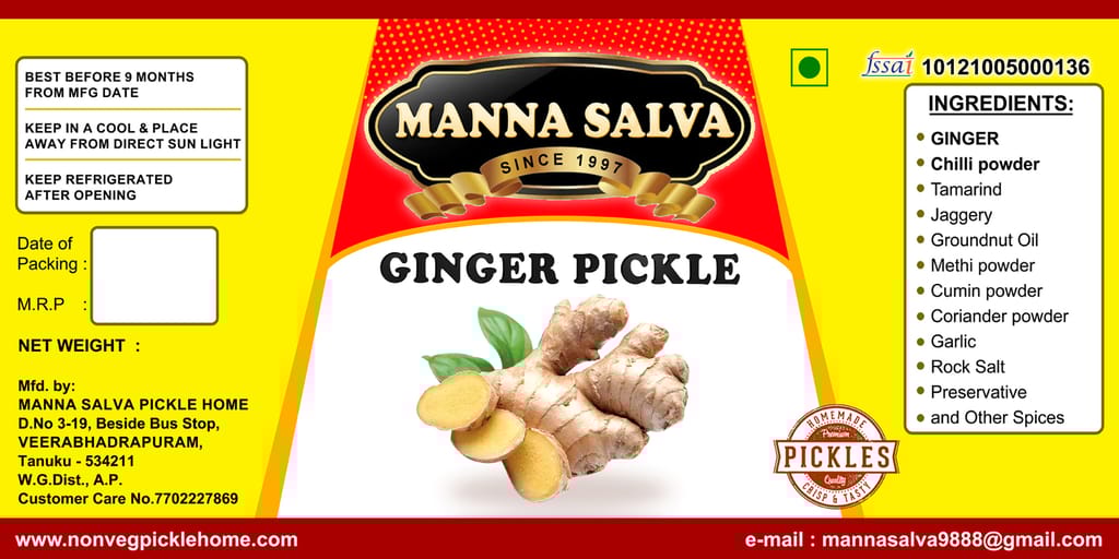 Manna Salva Pickles- Ginger Pickle - Veg Pickle